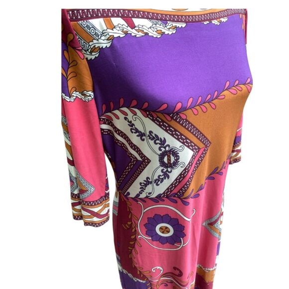 Donna Morgan Midi Sheath Stretchy Dress 3/4 sleeves Red Pink Purple Sz 10 Medium - Picture 4 of 11